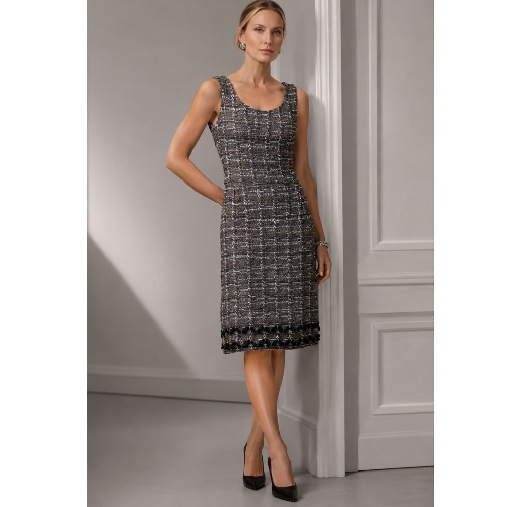NEW St. John Collection COPPER METALLIC TWEED Knit Dress 2 Sleeveless‎ Sheath